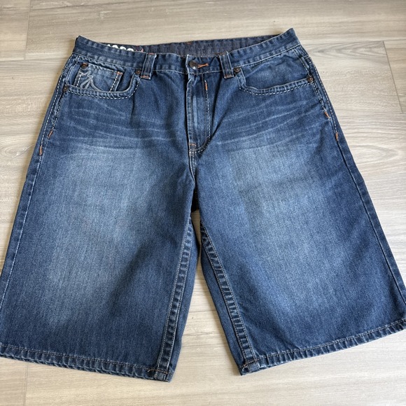 VTG Ecko UNLTD Shorts Mens 36 Blue Denim Baggy Wide Leg Jean Jorts‎ Skater Y2K - Picture 5 of 13